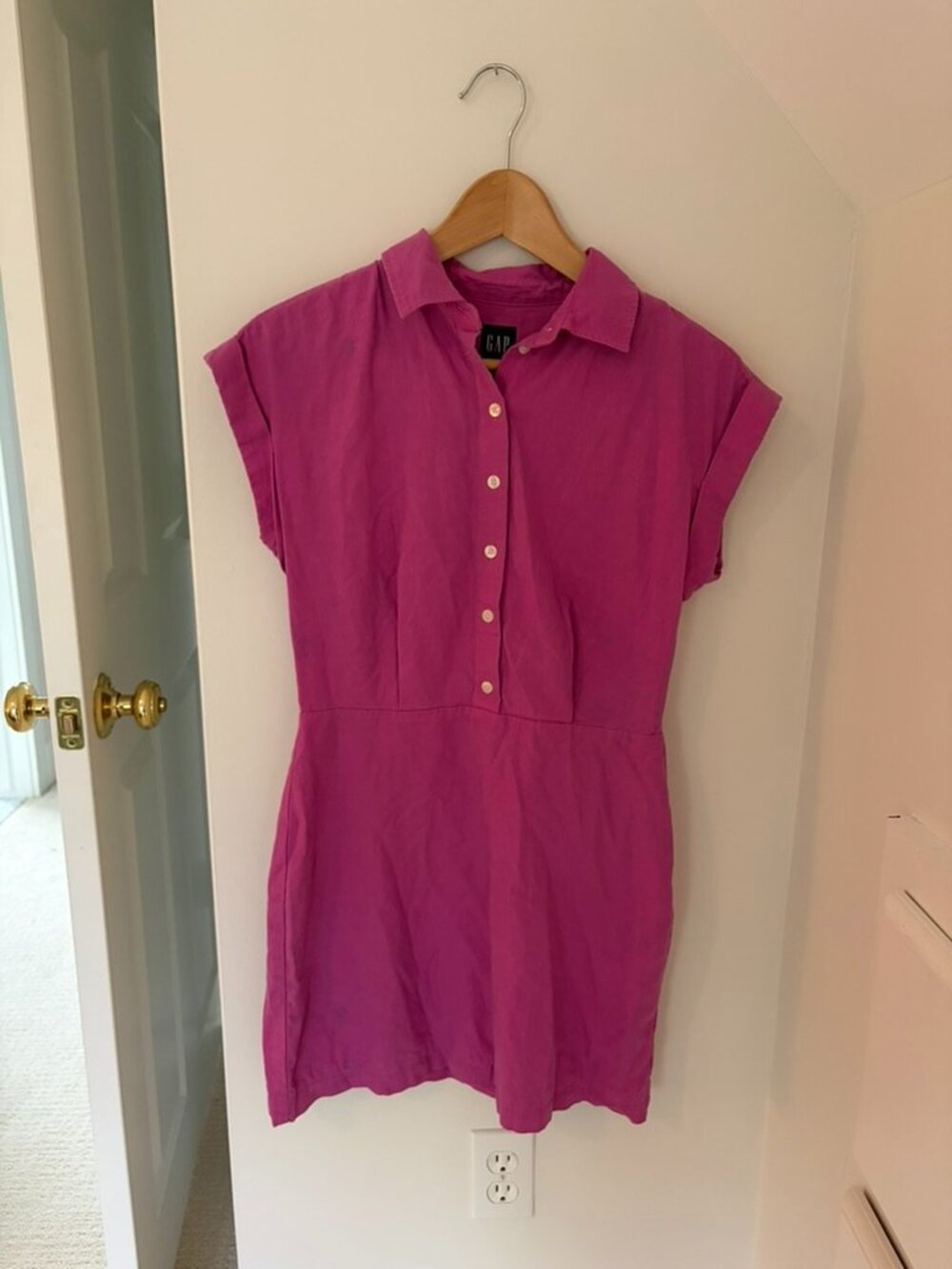 Gap XS Linen Blend Shirt Short Sleeve Dress Collared Button Down Purple Vacay